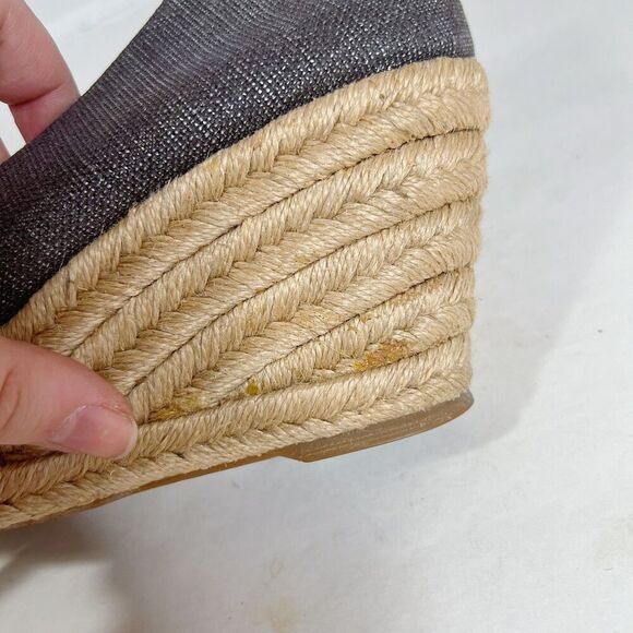 Tory Burch Filipa Canvas Pewter Grey Silver Wedge Espadrille Sandal Size 9 - Picture 5 of 8